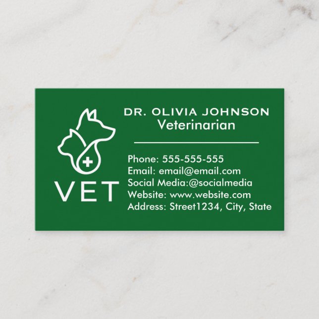 Minimalist Veterinary Customisable Business Card  (Front)