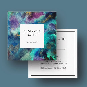 Minimalist Vibrant Blue Teal Watercolor Abstract Square Business Card