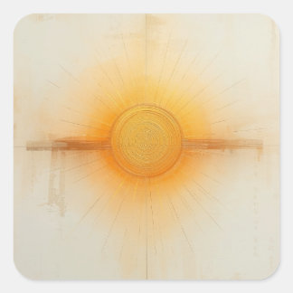 Minimalist Vibrant Sunburst Traditional Art Painti Square Sticker