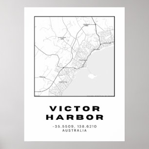 Minimalist Victor Harbour Map with Coordinates   Poster