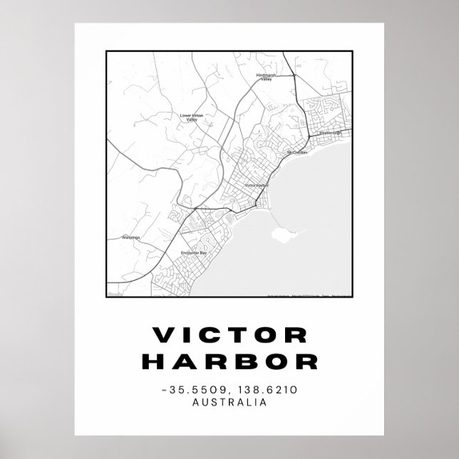 Minimalist Victor Harbour Map with Coordinates | Poster (Front)