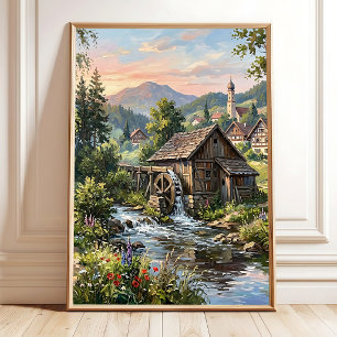Minimalist Village Scene Wall Art Canvas Print