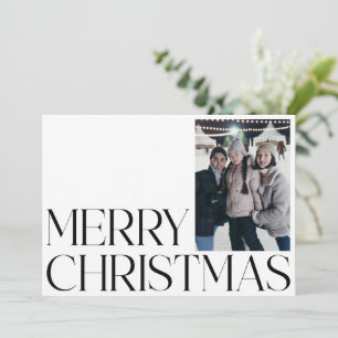 Minimalist Vintage Black White Two Photo Christmas Holiday Card