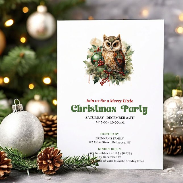Minimalist Vintage Christmas Owl Dinner Invite (Minimalist Vintage Christmas Angel Dinner)