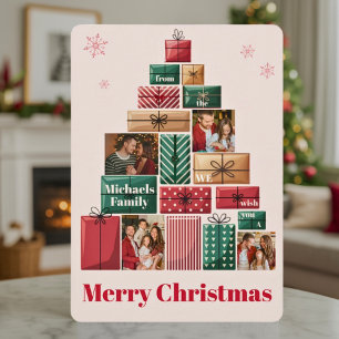 Minimalist Vintage Colourful Christmas Four Photo Holiday Card