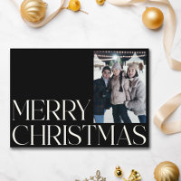 Minimalist Vintage Elegant Black 2 Photo Christmas