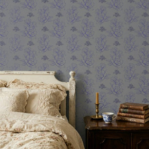 Minimalist Vintage Flower Pattern Grey Wallpaper