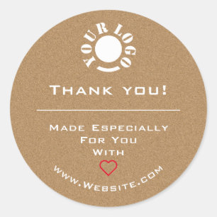 Minimalist Vintage Kraft Red Heart Thank You Logo Classic Round Sticker