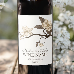 Minimalist Vintage Magnolia Wedding Cream Wine Label