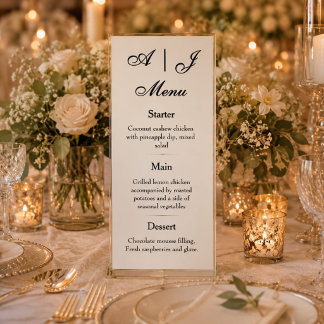Minimalist Vintage Monogram Fine Art Wedding Menu