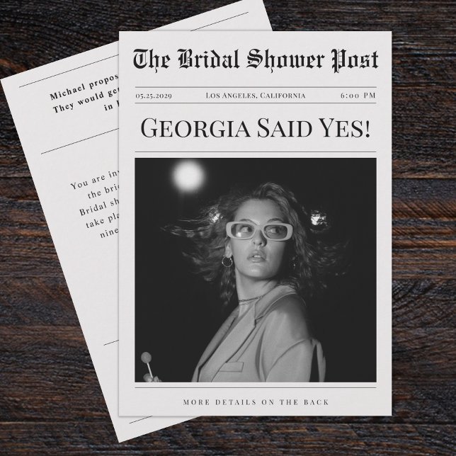 Minimalist Vintage Newspaper Photo Bridal Shower Invitation (Creator Uploaded)