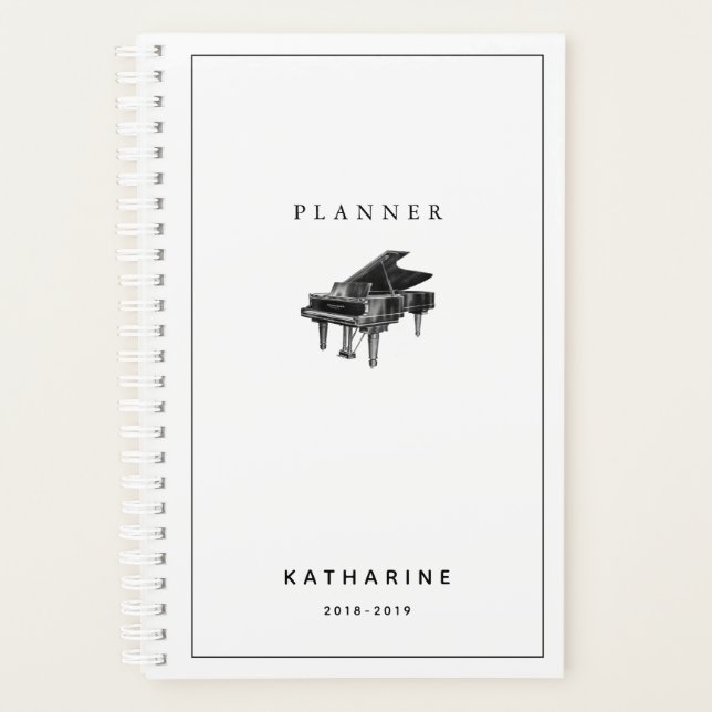 Minimalist Vintage Piano White Planner (Front)