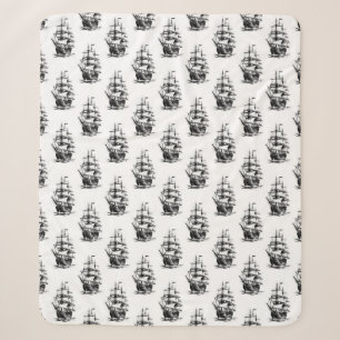 Minimalist Vintage Sailing Ship Pattern Design Sherpa Blanket