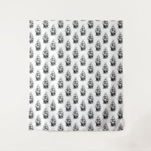 Minimalist Vintage Sailing Ship Pattern Design  Tapestry