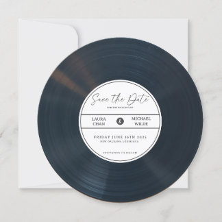 Minimalist Vinyl Record Save The Date With Photo  Invitation