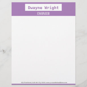 Minimalist violet purple and white custom letterhead