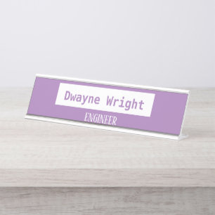 Minimalist violet purple and white desk name plate