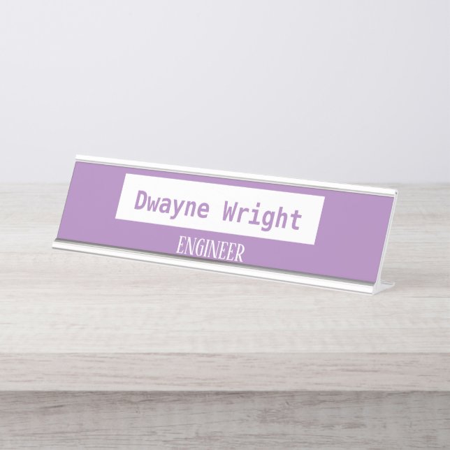 Minimalist violet purple and white desk name plate (Front)