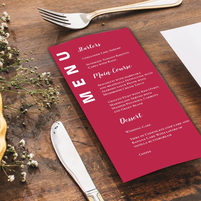 Minimalist Viva Magenta Elegant Wedding Party Menu (Minimalist Viva Magenta Elegant Wedding Party Menu)
