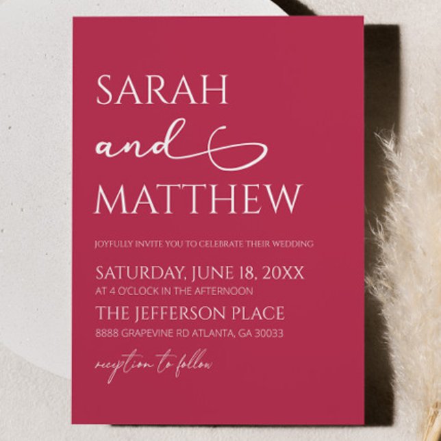 Minimalist Viva Magenta Simple Elegant Wedding Invitation (Creator Uploaded)