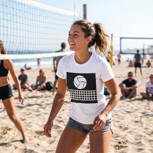 Minimalist Volleyball and Net Black and White T-Shirt