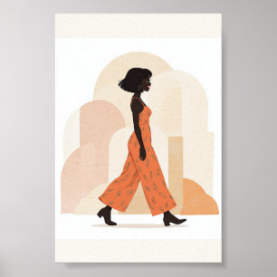 Minimalist Walking Woman Terracotta Poster