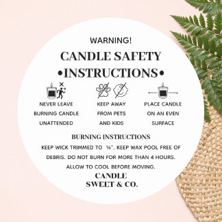 Minimalist Warning Candle | Black and White Modern Classic Round Sticker