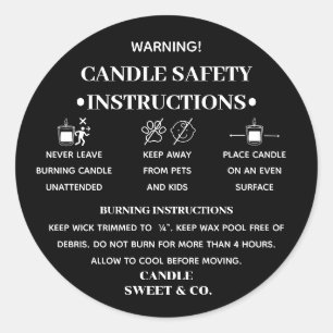 Minimalist Warning Candle Modern Black Classic Round Sticker