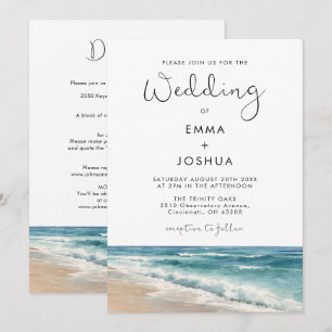 Minimalist Watercolor Beach All In One Wedding Invitation