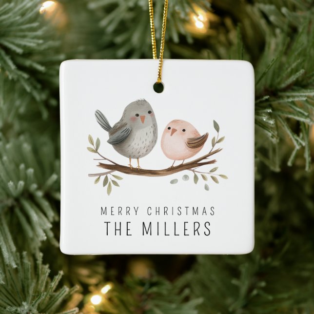 Minimalist Watercolor Birds Ceramic Ornament (Tree)