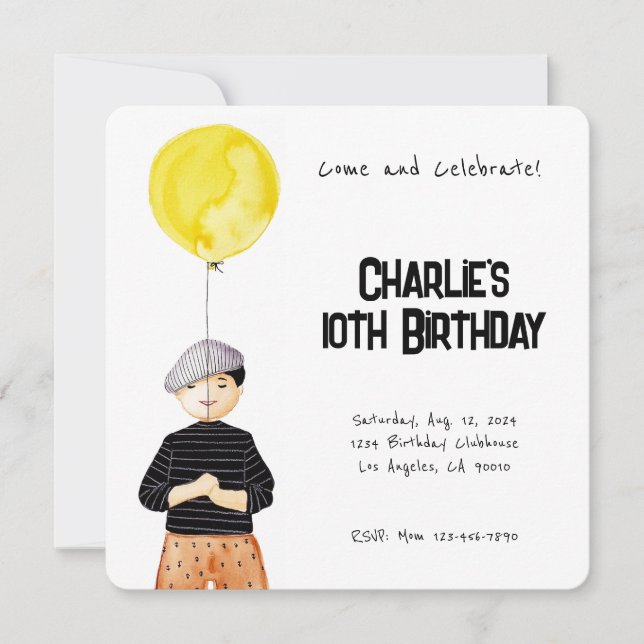 MINIMALIST WATERCOLOR BIRTHDAY INVITATION FOR BOYS (Front)