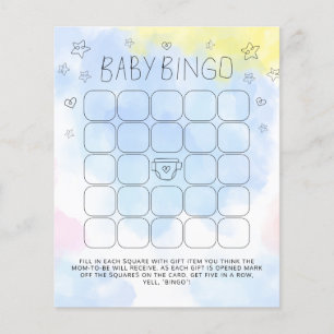 Minimalist Watercolor Blue Bingo Baby Shower Game