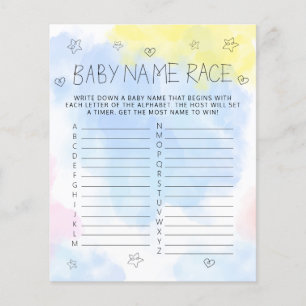 Minimalist Watercolor Blue Name Baby Shower Game