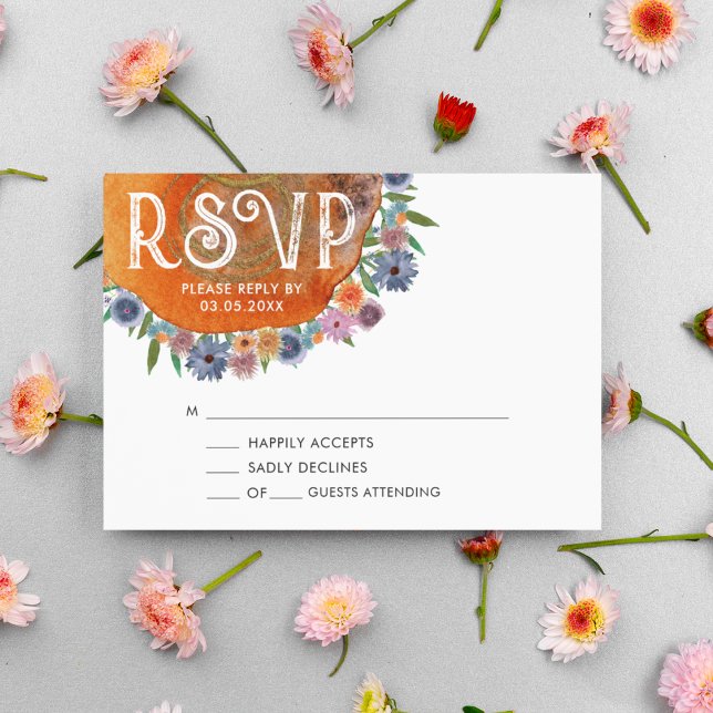 Minimalist Watercolor Boho Wildflower Wedding RSVP Card (Front)