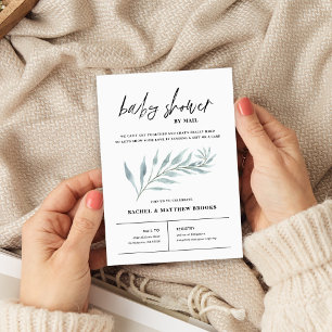 Minimalist Watercolor Botanical Baby Shower Invitation