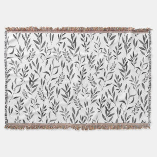 Minimalist Watercolor Botanical Leaves Pattern  Throw Blanket