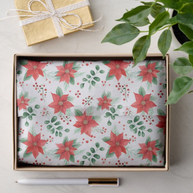 Minimalist Watercolor Botanical Poinsettia  Tissue Paper (Gift)