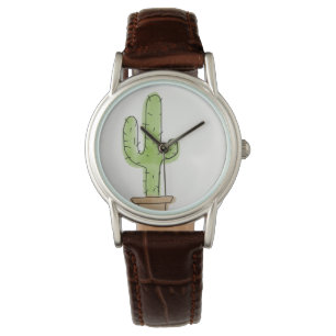 Minimalist Watercolor Cactus Watch without Numbers