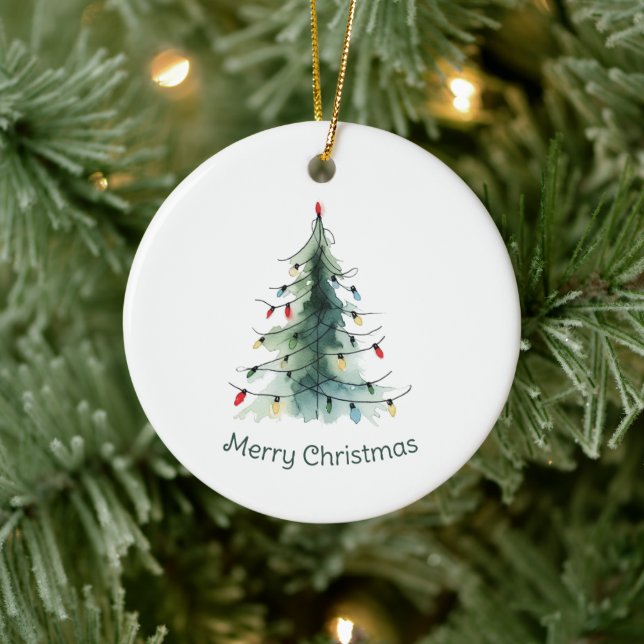 Minimalist Watercolor Christmas Tree Ceramic Ornament (Tree)