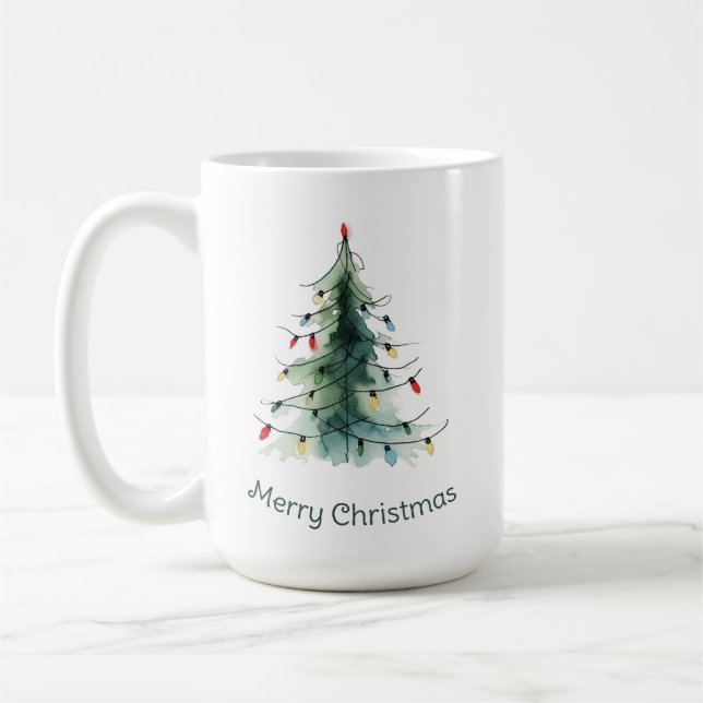 Minimalist Watercolor Christmas Tree Coffee Mug (Left)