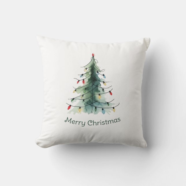 Minimalist Watercolor Christmas Tree Cushion (Front)