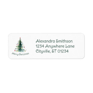 Minimalist Watercolor Christmas Tree Return Address Label