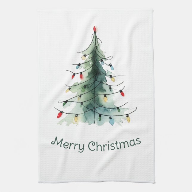 Minimalist Watercolor Christmas Tree Tea Towel (Vertical)