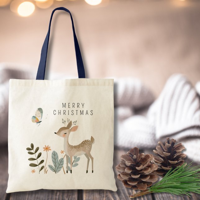 Minimalist Watercolor Deer and Butterfly Tote Bag (Creator Uploaded)