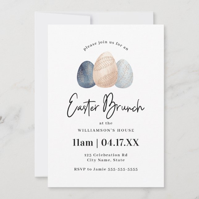 Minimalist Watercolor Easter Egg Brunch Invitation (Front)
