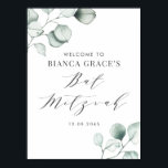 Minimalist Watercolor Eucalyptus Bat Mitzvah Poster<br><div class="desc">Send thanks with this customisable greenery bat mitzvah welcome sign.  It features watercolor illustrations of dusty green eucalyptus leaves and a whimsical script. Personalise by adding your details. This eucalyptus bat mitzvah welcome sign is perfect for any theme or season.</div>