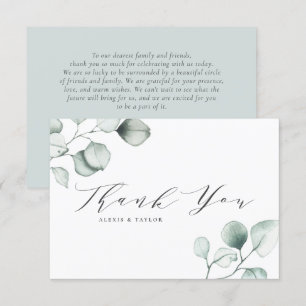 Minimalist Watercolor Eucalyptus Leaves Wedding Thank You Card