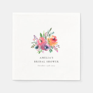 Minimalist Watercolor Floral Bridal Shower Custom Napkin