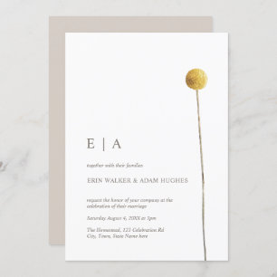 Minimalist Watercolor Floral Stem Yellow Simple Invitation