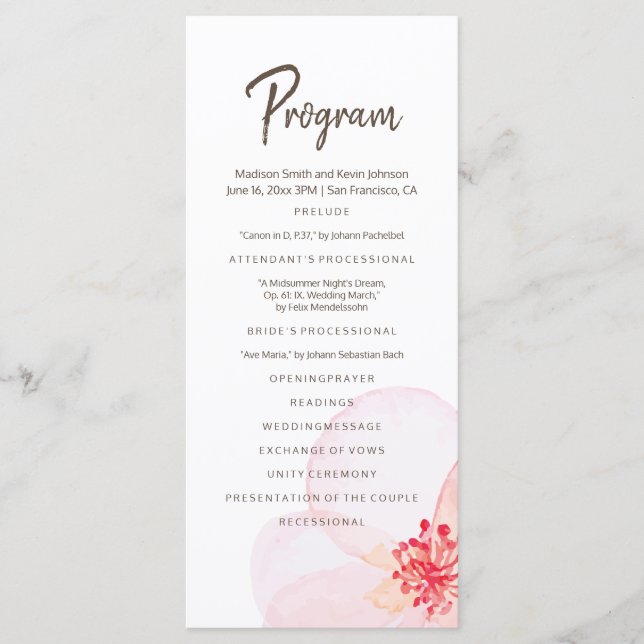 Minimalist + Watercolor Floral Wedding Program (Front)